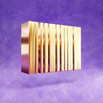 Barcode icon. Gold glossy Barcode symbol isolated on violet velvet background Иллюстрация