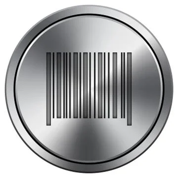 Barcode icon. Internet button on white background. Metallic round icon.. Stock Illustration