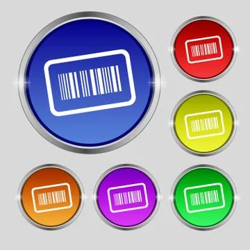 Barcode icon sign. Round symbol on bright colourful buttons. Illustrazione stock