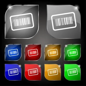 Barcode icon sign. Set of ten colorful buttons with glare. Vector 스톡 일러스트