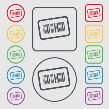 Barcode icon sign. symbol on the Round and square buttons with frame. Vector Illustrazione stock