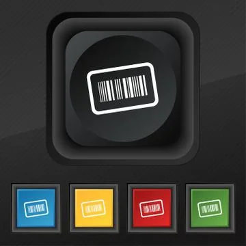 Barcode icon symbol. Set of five colorful, stylish buttons on black texture f Illustrazione stock
