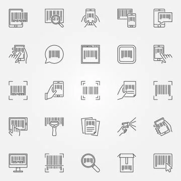 Barcode icons set - vector barcodes concept symbols in thin line Stock Illustration