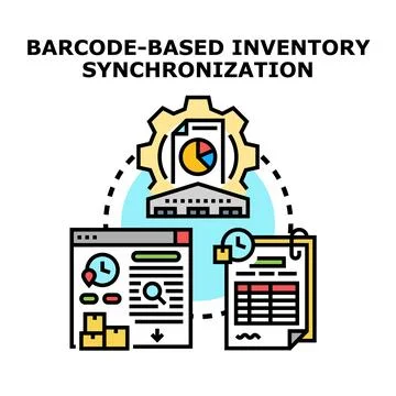 Barcode inventory synchronization system tracking product stock 스톡 일러스트