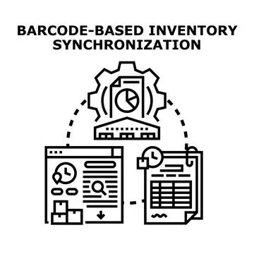 Barcode inventory synchronization system tracking product stock Stock Illustration
