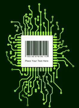 Barcode label on green shyne PCB board style background 库存插图