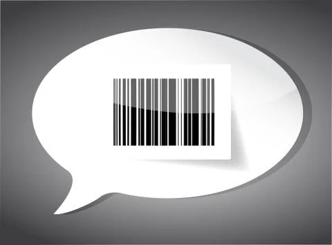 Barcode label inside a speech bubble over black Illustrazione stock