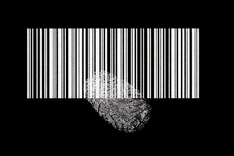 Barcode mit Fingerabdruck Stock-Fotos