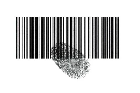 Barcode mit Fingerabdruck Stock-Fotos