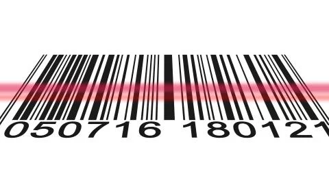 Barcode over a white background scanning by red barcode reader. Closeup on array Stock Illustration
