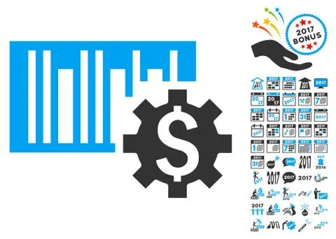 Barcode Price Setup Icon With 2017 Year Bonus Symbols Illustrazione stock