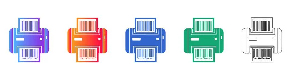 Barcode Printer Machine Vector Icon Set Illustrazione stock