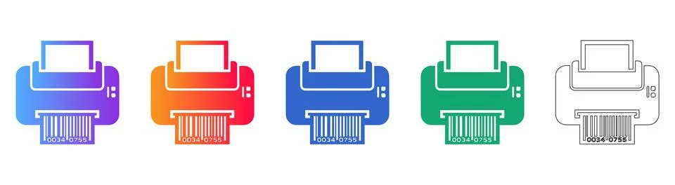 Barcode Printer Vector Icon Set Stock Illustration