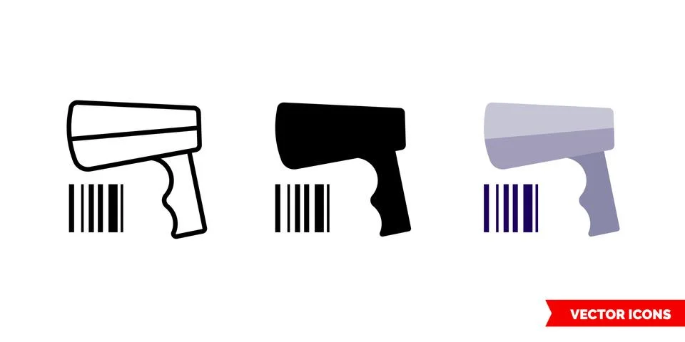 Barcode reader icon of 3 types color, black and white, outline. Isolated vect Stock Illustration