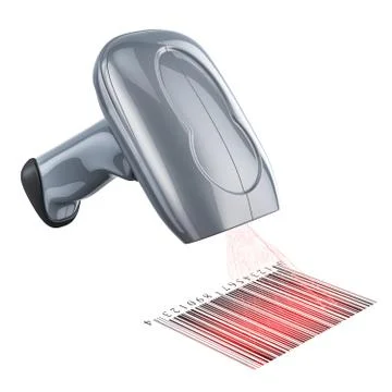 Barcode reader scanning bar code, 3D rendering Illustrazione stock