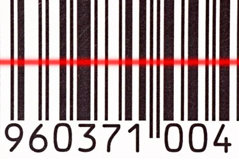 Barcode reader scanning a bar code Stockfoto's