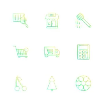 Barcode reader , truck , calculator , tree , honey , cherry ,fruits , calcula 库存插图