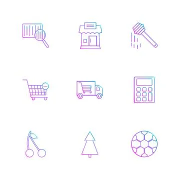 Barcode reader , truck , calculator , tree , honey , cherry ,fruits , calcula Stock Illustration