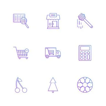 Barcode reader , truck , calculator , tree , honey , cherry ,fruits , calcula 库存插图