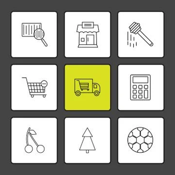 Barcode reader , truck , calculator , tree , honey , cherry ,fruits , calcula イラスト素材