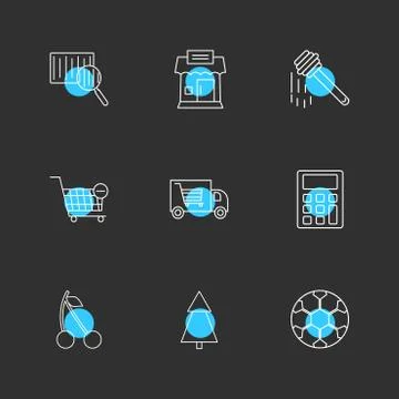 Barcode reader , truck , calculator , tree , honey , cherry ,fruits , calcula 库存插图