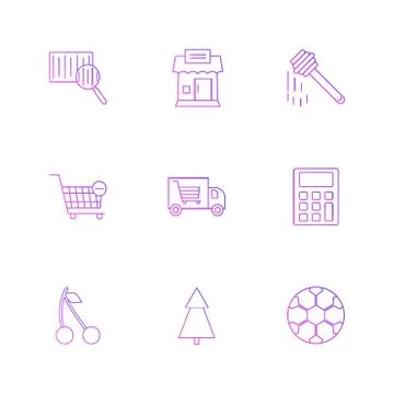Barcode reader , truck , calculator , tree , honey , cherry ,fruits , calcula Stock Illustration