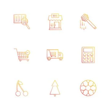 Barcode reader , truck , calculator , tree , honey , cherry ,fruits , calcula Stock Illustration