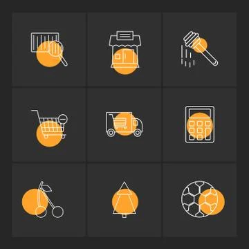Barcode reader , truck , calculator , tree , honey , cherry ,fruits , calcula Stock Illustration