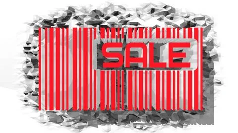 Barcode with sale text on low poly relief red sale text inside barcode on ... 스톡 사진