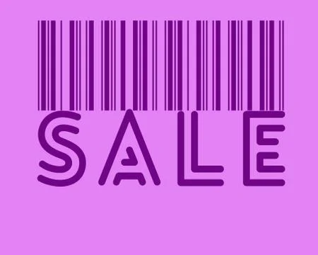 Barcode, sale text on the violet backround. Dark violet letters. Stock Illustration