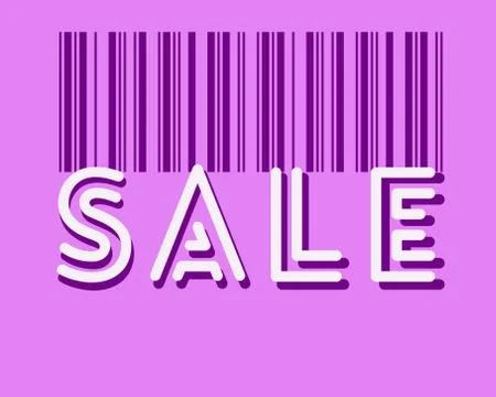 Barcode, sale text on the violet backround. Stock Illustration