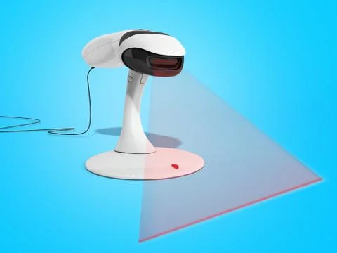 Barcode Scanner 3d render on blue background 库存插图