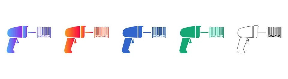 Barcode Scanner and Data Icon Set in Gradient and Outline Styles 스톡 일러스트