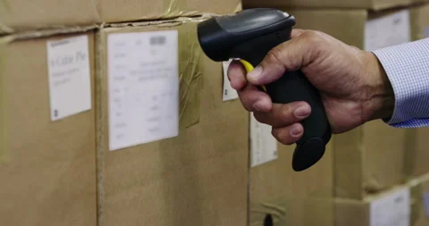 Barcode, scanner and hands of man in warehouse for shipping, logistics and Stock Footage 345802750