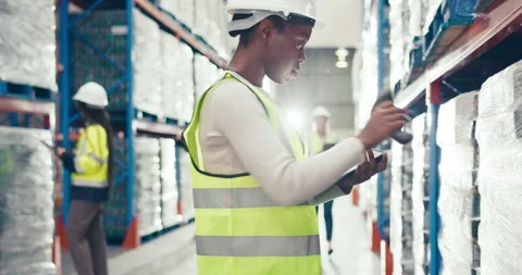 Barcode, scanner and worker in warehouse with logistics on tablet for supply Stock Footage 249311014
