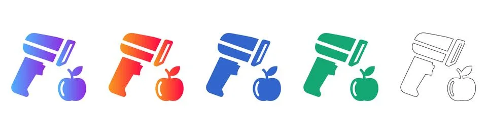 Barcode Scanner with Apple Icon Set in Gradient and Outline Styles Ilustração Stock
