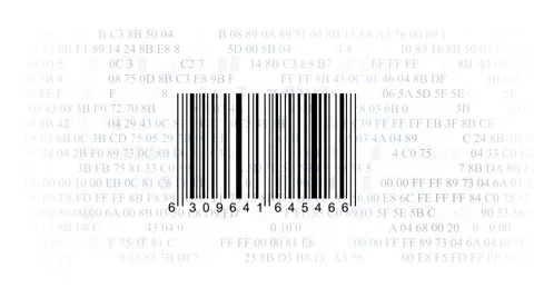 Barcode scanner by barcode reader on white background. Closeup on array of digit Stock Footage 48011944