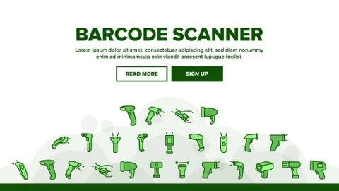 Barcode Scanner Device Landing Header Vector Illustrazione stock