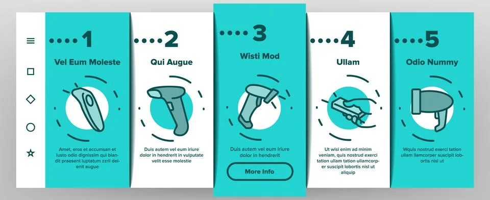 Barcode Scanner Device Onboarding Icons Set Vector Illustrazione stock