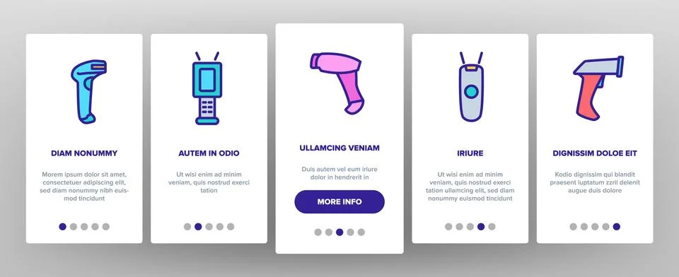 Barcode Scanner Device Onboarding Icons Set Vector Stock-Illustration