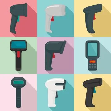 Barcode scanner icons set, flat style Illustrazione stock