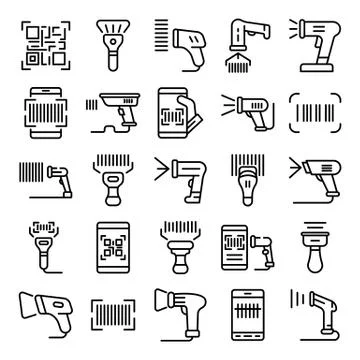 Barcode scanner icons set, outline style Illustrazione stock