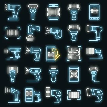 Barcode scanner icons set vector neon Illustrazione stock