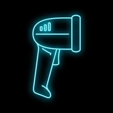 Barcode scanner neon glowing blue outline icon Illustrazione stock