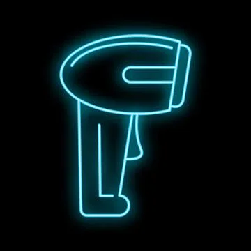Barcode scanner neon sign glowing blue technology icon Stock Illustration