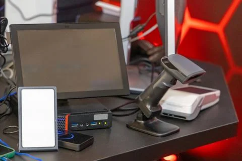 Barcode Scanner Pos Computer 스톡 사진