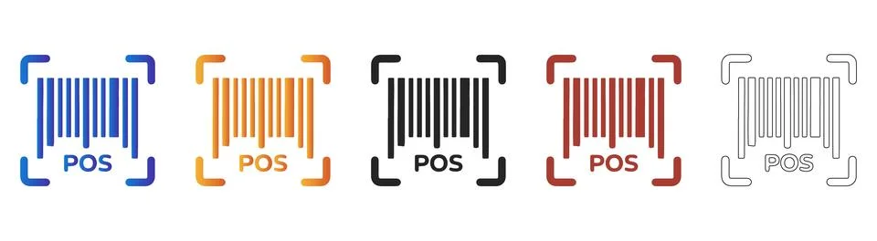Barcode scanner pos system icon set Stock Illustration