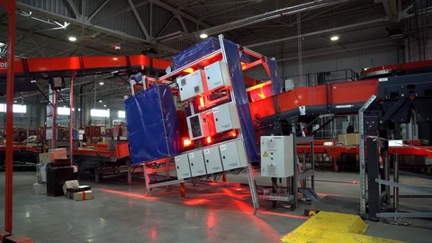 Barcode scanner on the Postal Parcel Sorting Line Stock Footage 127992721