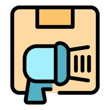 Barcode scanner reading data from parcel package box, Stock Illustration