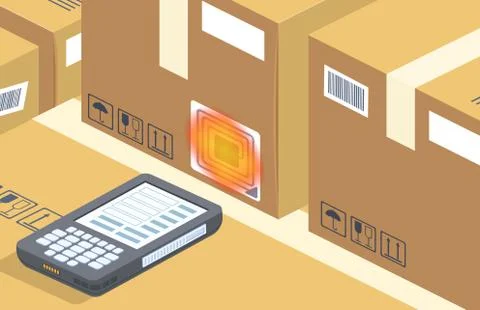 Barcode scanner reads the box, storage Stock Illustration